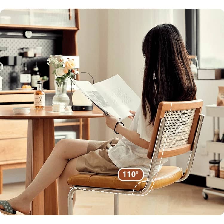 チェリー材&ラタンの高級チェア - スタイリッシュステンレス&PUレザー仕様 hldmz-721