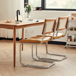 チェリー材&ラタンの高級チェア - スタイリッシュステンレス&PUレザー仕様 hldmz-721