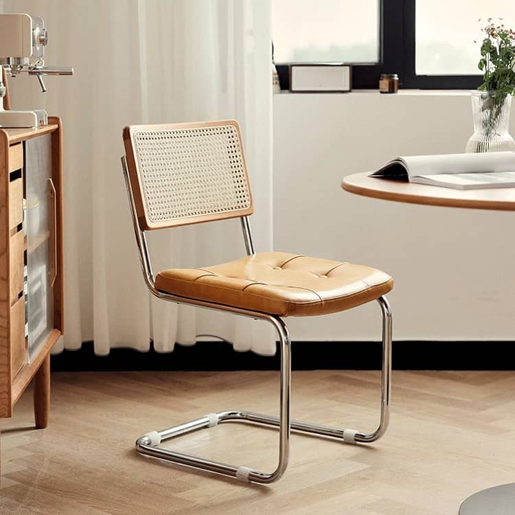 チェリー材&ラタンの高級チェア - スタイリッシュステンレス&PUレザー仕様 hldmz-721