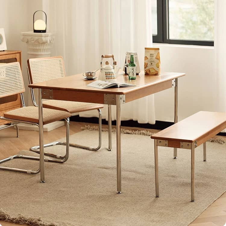 チェリー材&ラタンの高級チェア - スタイリッシュステンレス&PUレザー仕様 hldmz-721