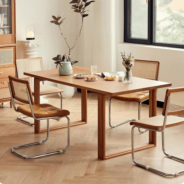 チェリー材&ラタンの高級チェア - スタイリッシュステンレス&PUレザー仕様 hldmz-721