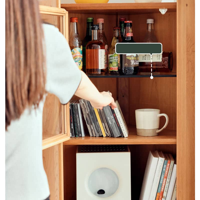 チェリー材&ラタン&ガラス製キャビネット┃高級感あふれる収納家具 hldmz-732