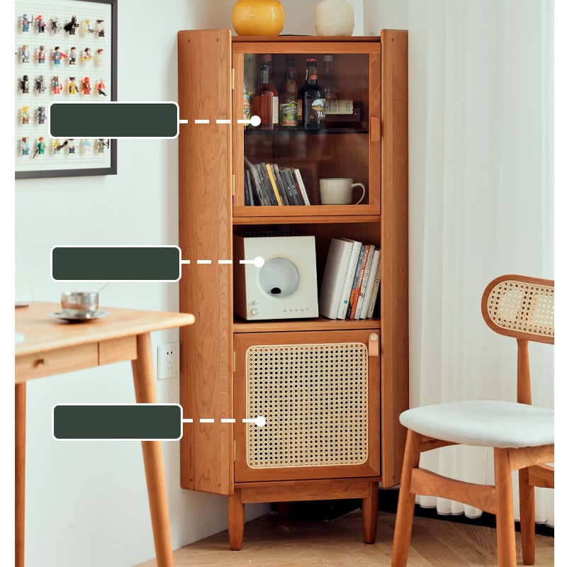 チェリー材&ラタン&ガラス製キャビネット┃高級感あふれる収納家具 hldmz-732