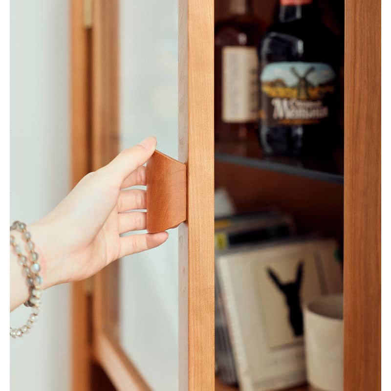 チェリー材&ラタン&ガラス製キャビネット┃高級感あふれる収納家具 hldmz-732