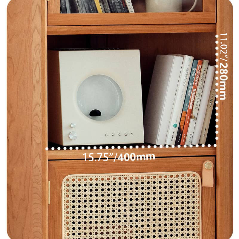 チェリー材&ラタン&ガラス製キャビネット┃高級感あふれる収納家具 hldmz-732