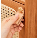 チェリー材&ラタン&ガラス製キャビネット┃高級感あふれる収納家具 hldmz-732