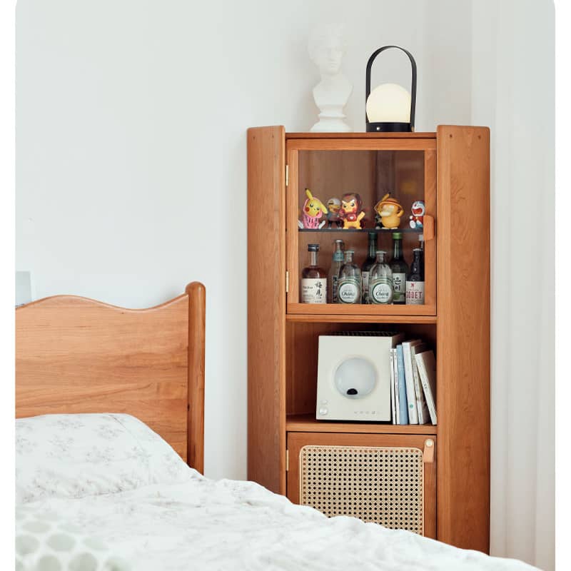 チェリー材&ラタン&ガラス製キャビネット┃高級感あふれる収納家具 hldmz-732