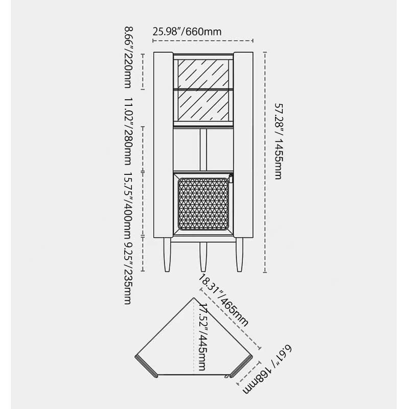 チェリー材&ラタン&ガラス製キャビネット┃高級感あふれる収納家具 hldmz-732