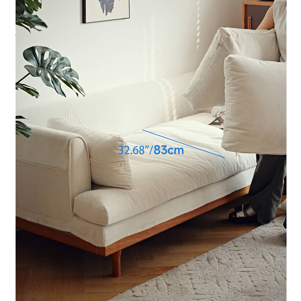 【高級チェリー材使用】エアレザーソファー – ホワイトグースダウン&PPコットン&コーデュロイで究極の快適さ提供 hldmz-733