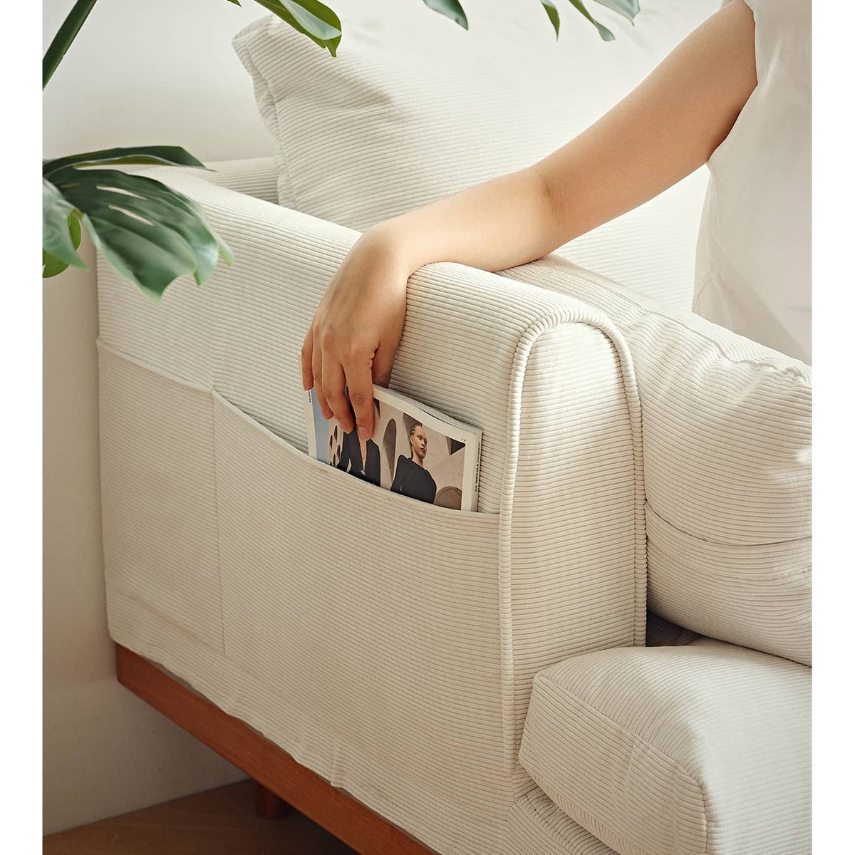 【高級チェリー材使用】エアレザーソファー – ホワイトグースダウン&PPコットン&コーデュロイで究極の快適さ提供 hldmz-733