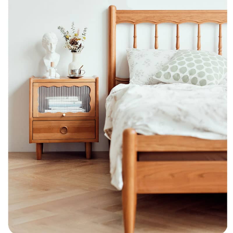 魅力たっぷりのナイトテーブル: チェリー材 多層板 強化ガラス 銅製 高級デザイン hldmz-736