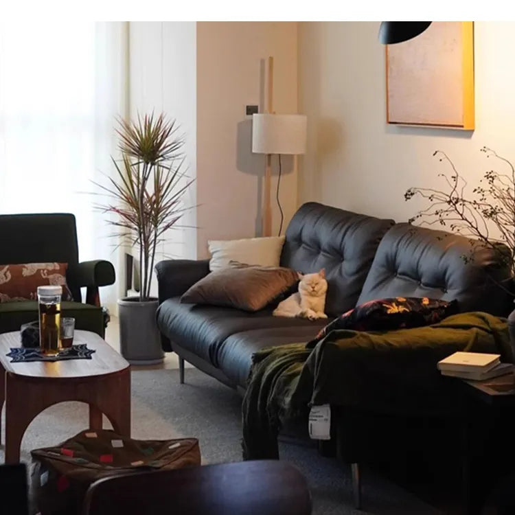 高級感あふれるブラックソファー|パインホワイトグースダウン&本革×ステンレスデザイン hlkwd-4097