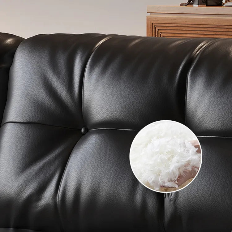 高級感あふれるブラックソファー|パインホワイトグースダウン&本革×ステンレスデザイン hlkwd-4097