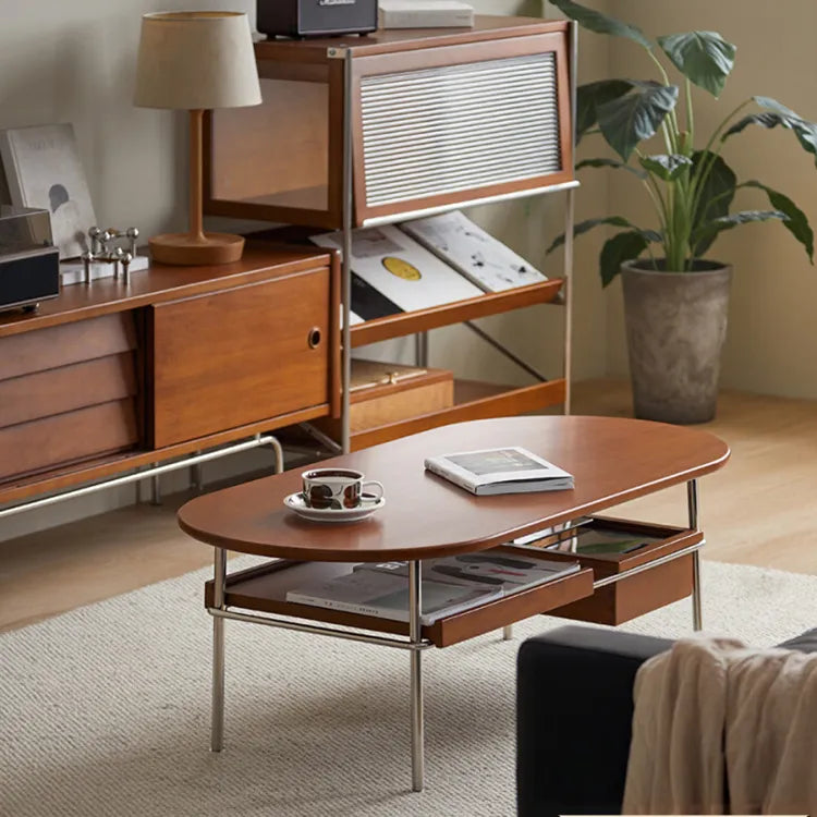 Coffee table ブラウン 多層板 ステンレス ガラス hlwy-3684