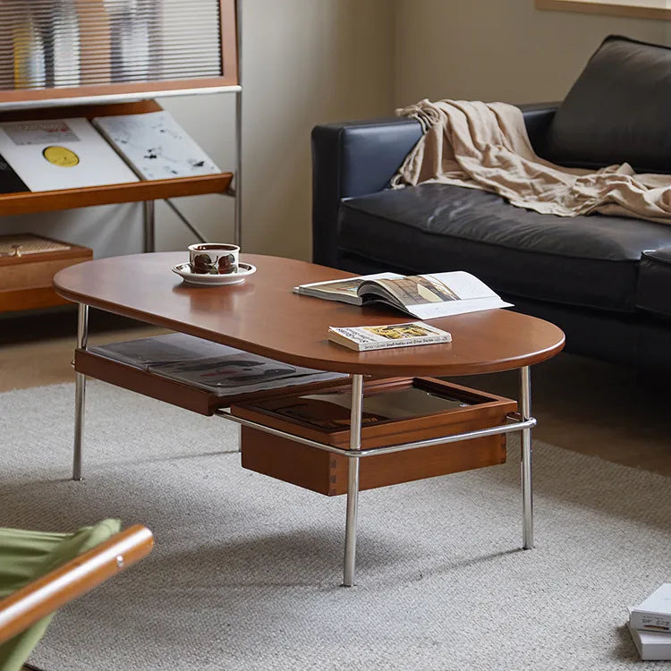 Coffee table ブラウン 多層板 ステンレス ガラス hlwy-3684