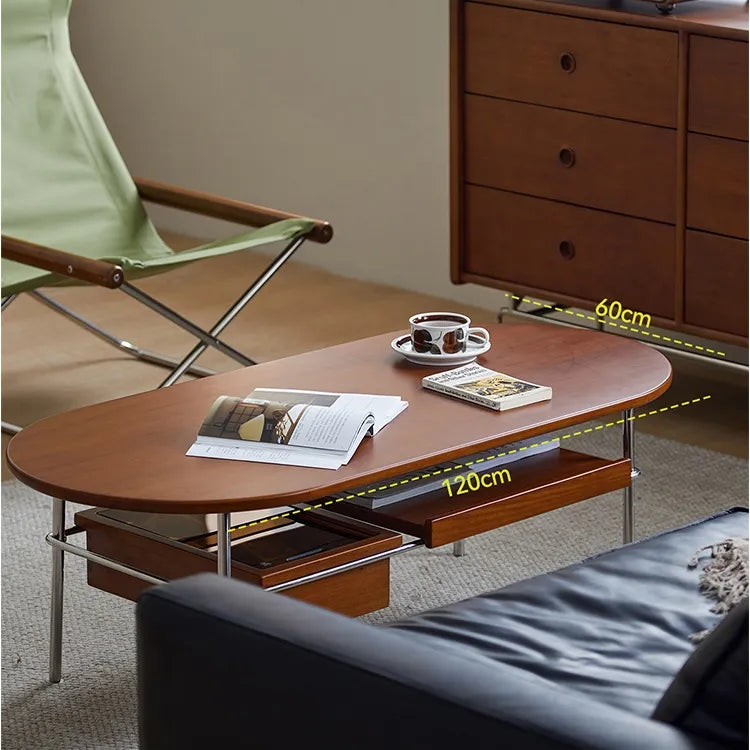 Coffee table ブラウン 多層板 ステンレス ガラス hlwy-3684