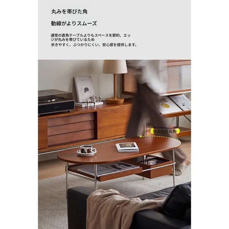 Coffee table ブラウン 多層板 ステンレス ガラス hlwy-3684