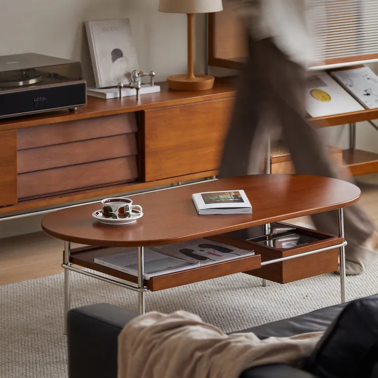 Coffee table ブラウン 多層板 ステンレス ガラス hlwy-3684