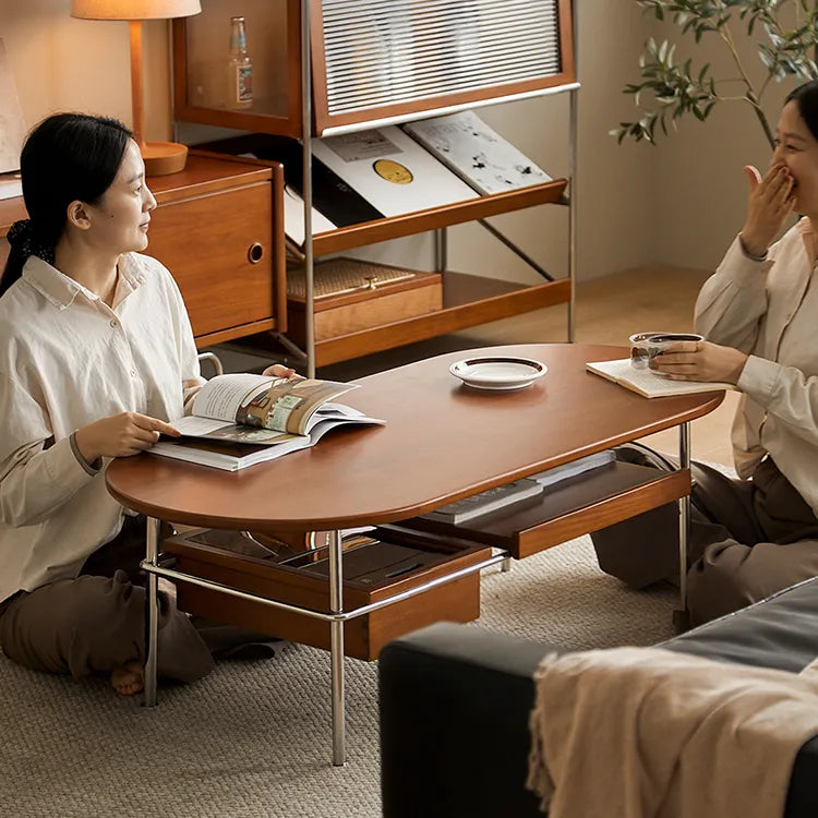 Coffee table ブラウン 多層板 ステンレス ガラス hlwy-3684