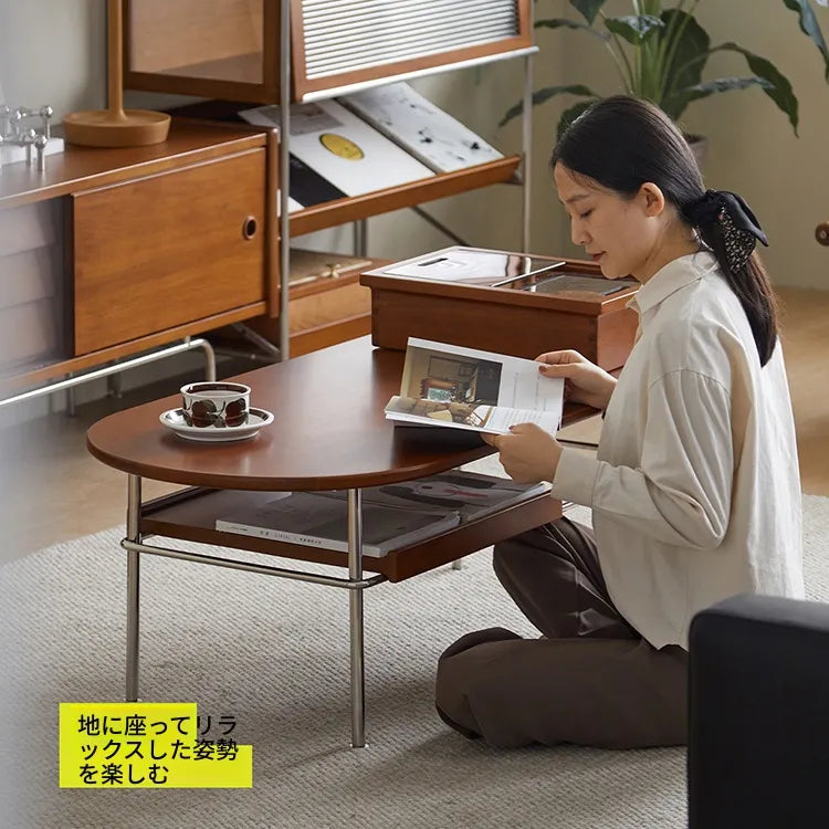 Coffee table ブラウン 多層板 ステンレス ガラス hlwy-3684