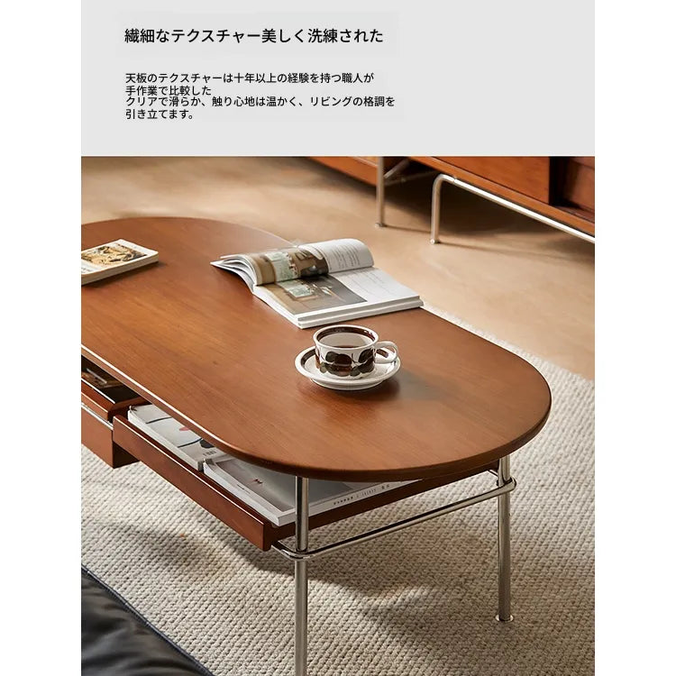 Coffee table ブラウン 多層板 ステンレス ガラス hlwy-3684