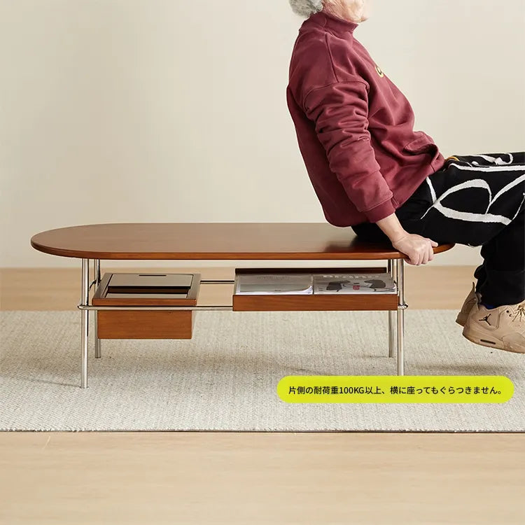 Coffee table ブラウン 多層板 ステンレス ガラス hlwy-3684