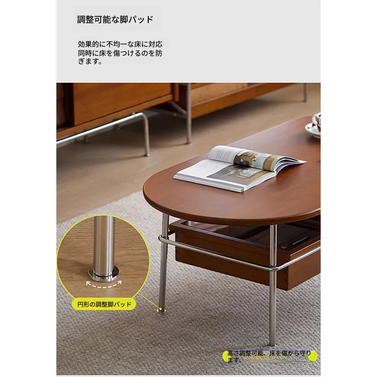 Coffee table ブラウン 多層板 ステンレス ガラス hlwy-3684