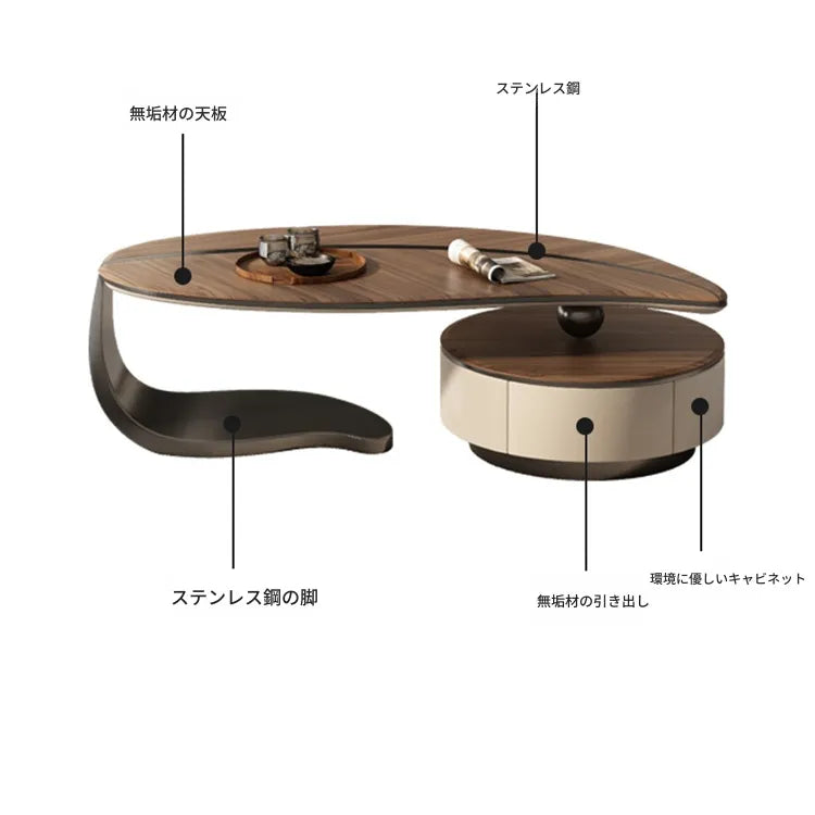 Coffee table ブラウン 多層板 合皮 ステンレス hlwy-3694