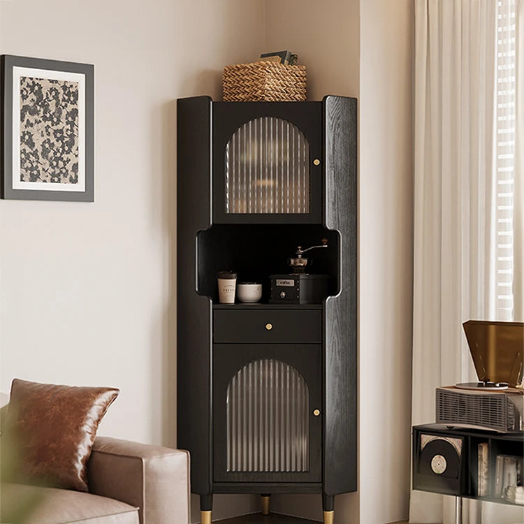 アッシュ材キャビネット 銅ガラスのエレガントデザイン | 高級感あふれる収納家具 hlxl-4403