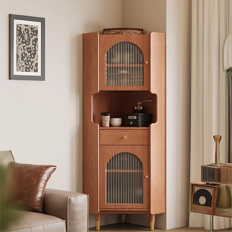 アッシュ材キャビネット 銅ガラスのエレガントデザイン | 高級感あふれる収納家具 hlxl-4403