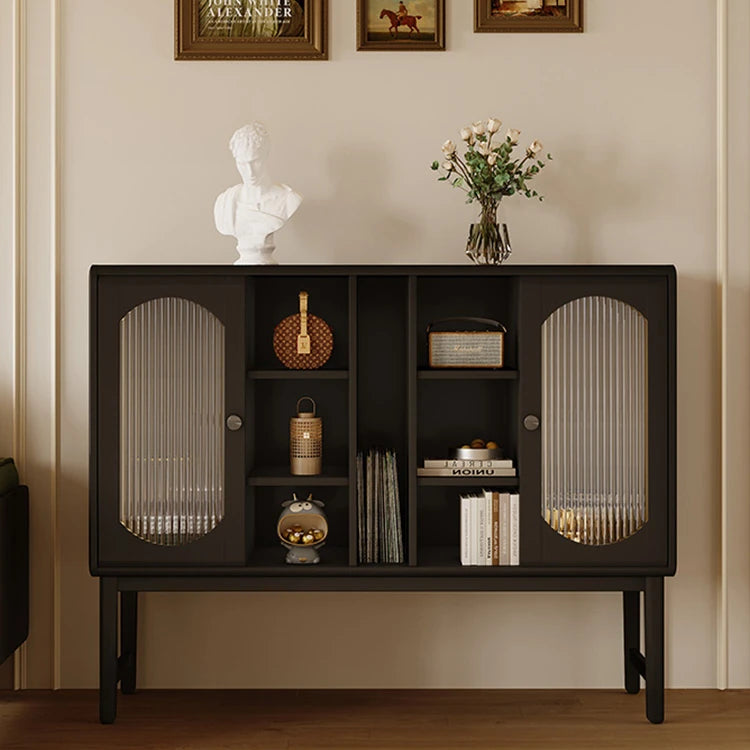 シックなデザイン!多層板&ガラスのモダンキャビネット - アルミ合金フレーム付き hlxl-4415