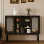 シックなデザイン!多層板&ガラスのモダンキャビネット - アルミ合金フレーム付き hlxl-4415