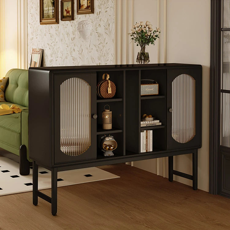 シックなデザイン!多層板&ガラスのモダンキャビネット - アルミ合金フレーム付き hlxl-4415