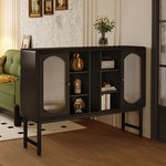 シックなデザイン!多層板&ガラスのモダンキャビネット - アルミ合金フレーム付き hlxl-4415