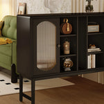 シックなデザイン!多層板&ガラスのモダンキャビネット - アルミ合金フレーム付き hlxl-4415