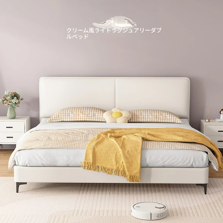 スタイリッシュなパインエアレザー製ベッド|快適な眠りをサポートするシンプルデザイン hlyj-3142