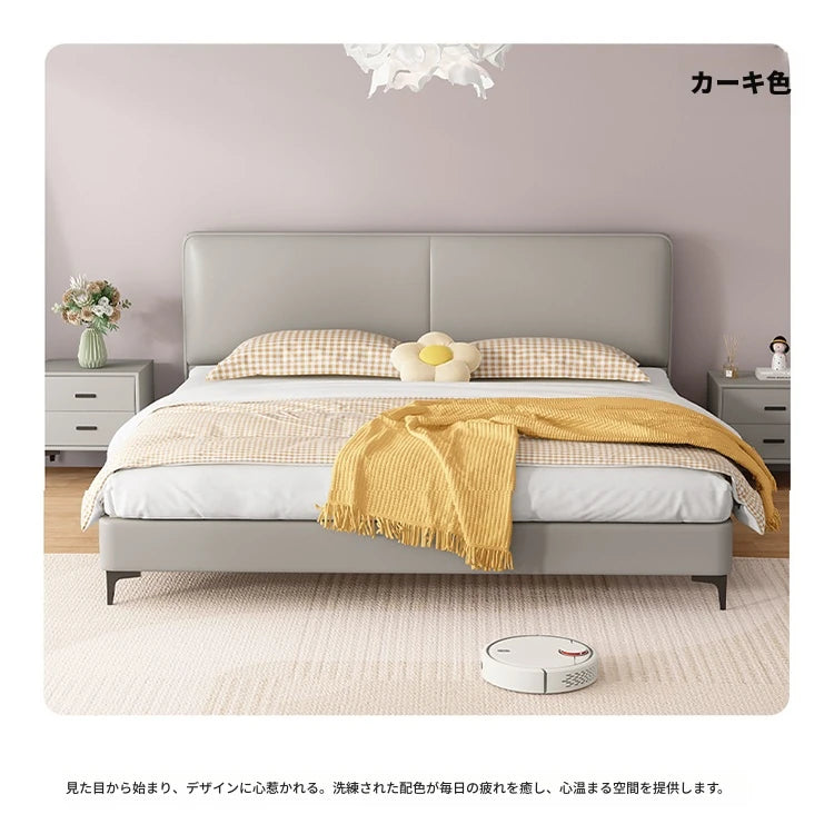 スタイリッシュなパインエアレザー製ベッド|快適な眠りをサポートするシンプルデザイン hlyj-3142