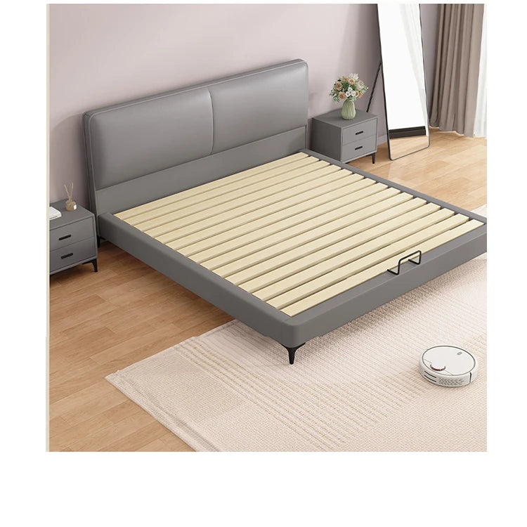 スタイリッシュなパインエアレザー製ベッド|快適な眠りをサポートするシンプルデザイン hlyj-3142