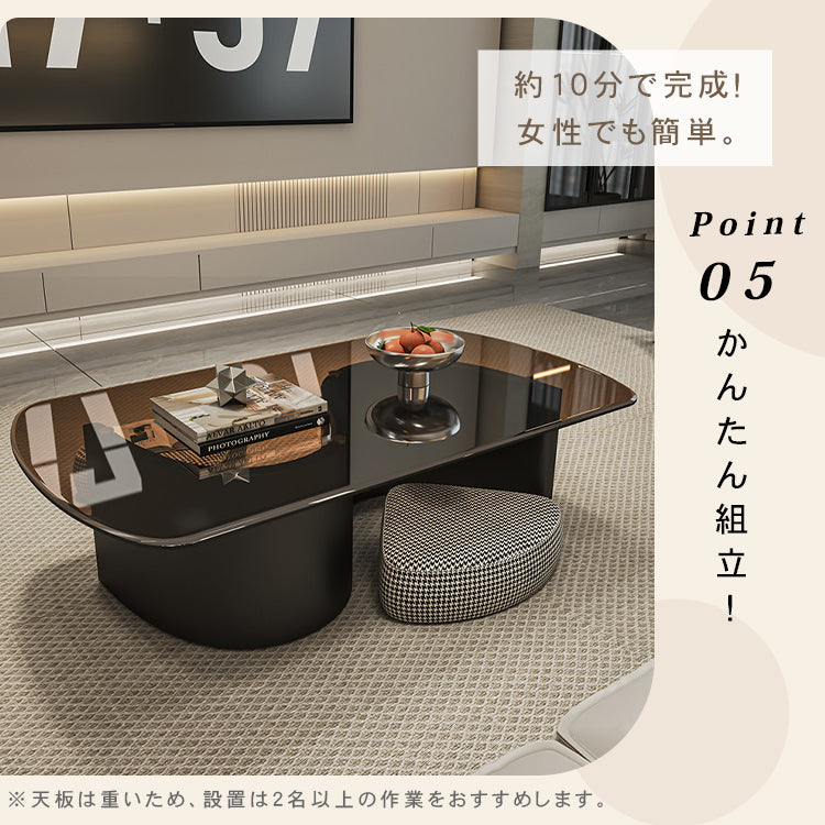 ガラス天板 センターテーブル|イタリアンモダン ブラック 極簡デザイン 省スペース リビング用 hml-6718