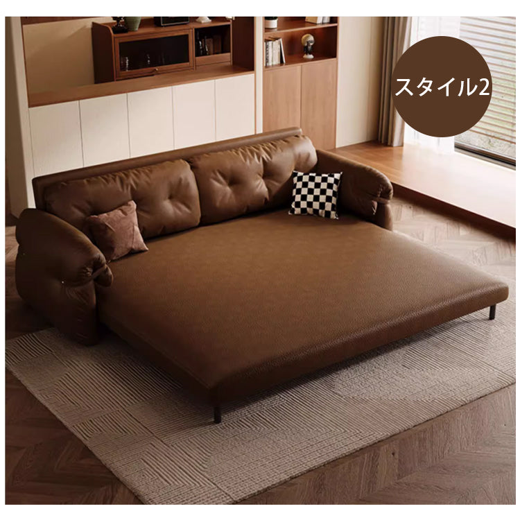 フレンチヴィンテージ レザーソファーベッド 多機能 折りたたみ 伸縮式 一台二役 一人掛け 二人掛け 小型 リビングソファー hmm-3771