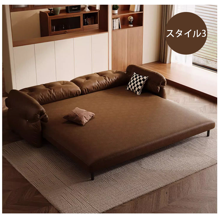 フレンチヴィンテージ レザーソファーベッド 多機能 折りたたみ 伸縮式 一台二役 一人掛け 二人掛け 小型 リビングソファー hmm-3771