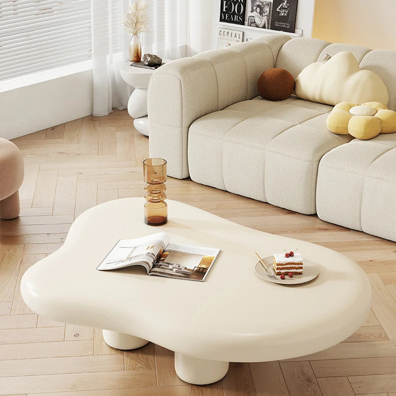 リビング用クリーム色クラウド型ローテーブル かわいいデザインの短脚センターテーブル hmo-1992
