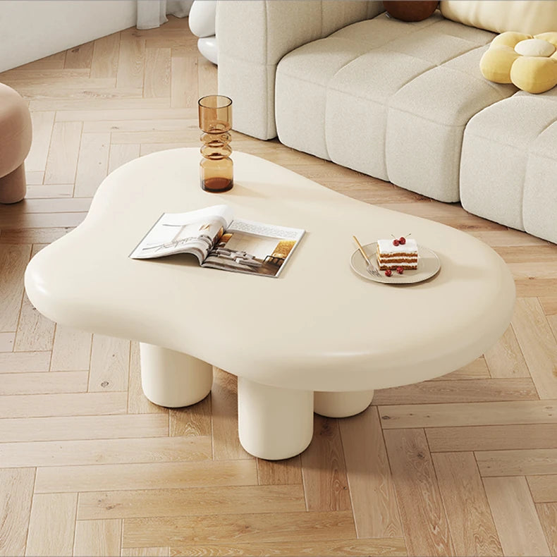 リビング用クリーム色クラウド型ローテーブル かわいいデザインの短脚センターテーブル hmo-1992