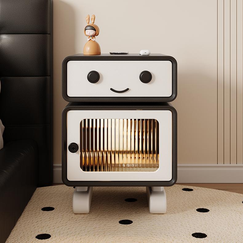 【リユース】パイン材×ガラス×PUレザー製ナイトテーブル - 8色選べる魅惑の組み合わせ hmq-1920