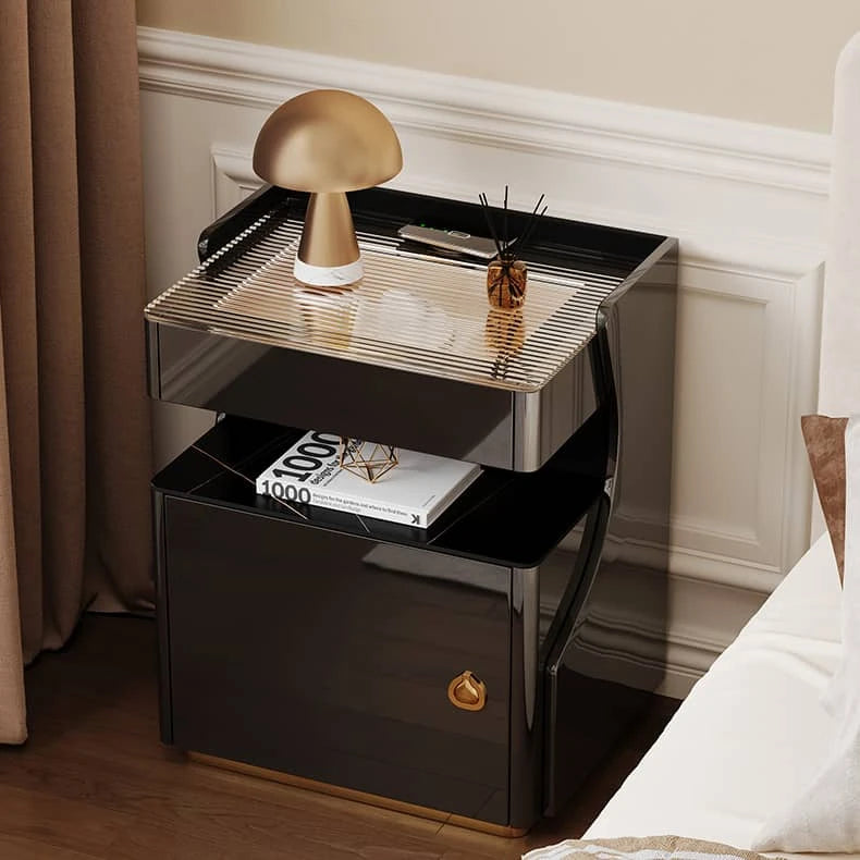 モダンなデザインが魅力!高級ガラス製ナイトテーブル hmq-1921