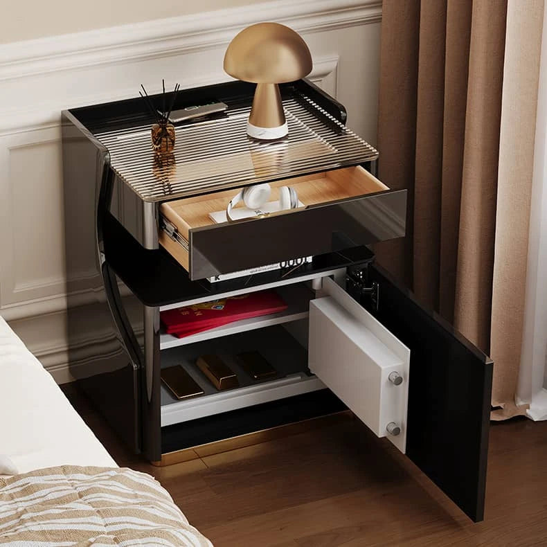 モダンなデザインが魅力!高級ガラス製ナイトテーブル hmq-1921