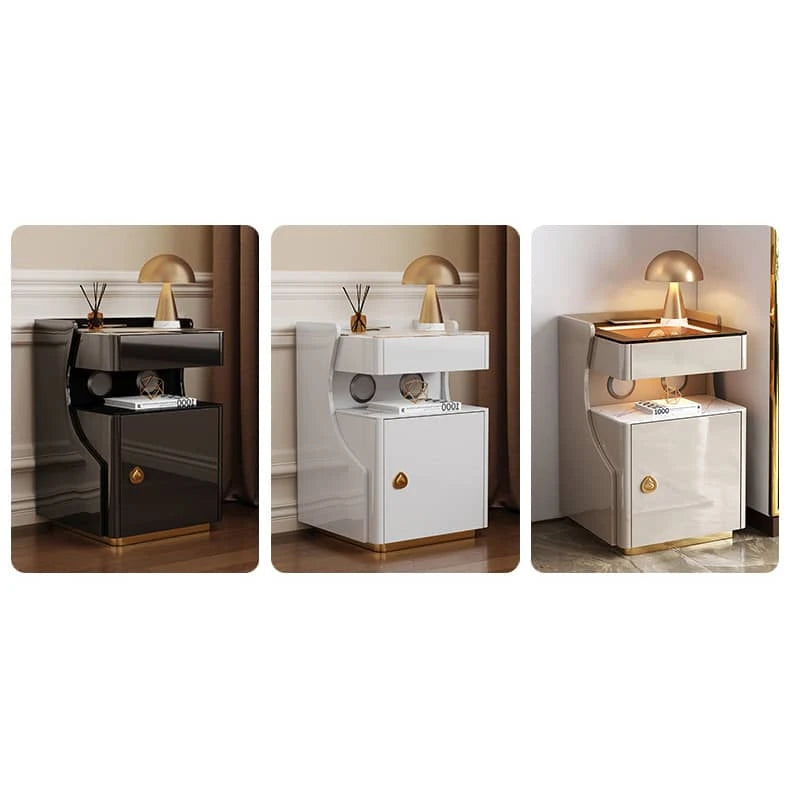 モダンなデザインが魅力!高級ガラス製ナイトテーブル hmq-1921