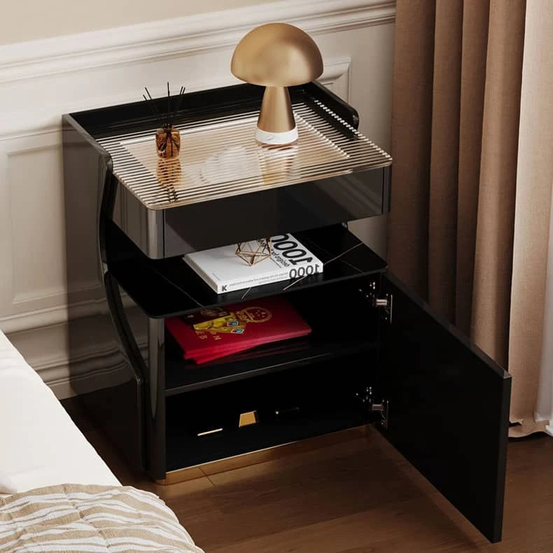 モダンなデザインが魅力!高級ガラス製ナイトテーブル hmq-1921