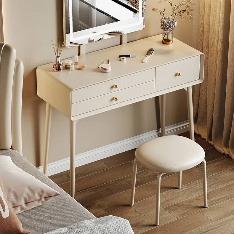 シンプルデザインの高級天然木製ドレッサーセット - イミテーションレザー&ガラス付き hmq-1928