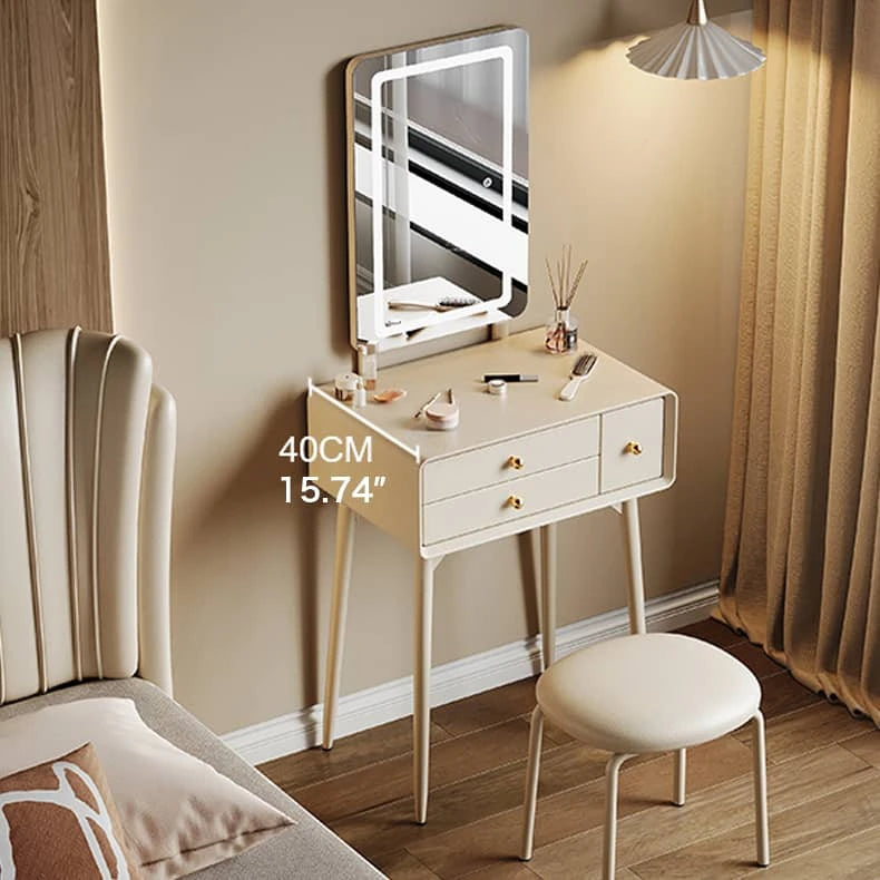 シンプルデザインの高級天然木製ドレッサーセット - イミテーションレザー&ガラス付き hmq-1928